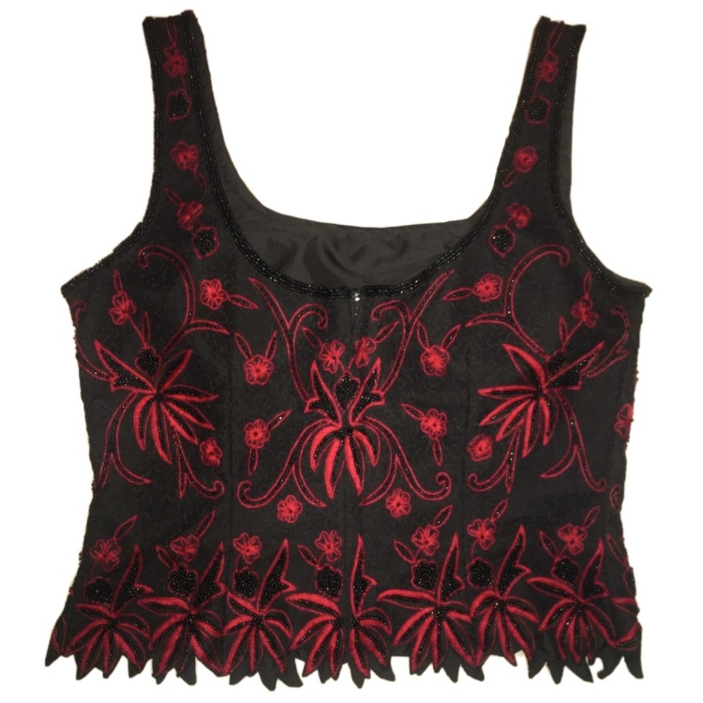 SOLD - Silk Beaded Embroidered Floral Bustier Top - Vampire Vibes 🧛🏻♀️ - Picture 3 of 9
